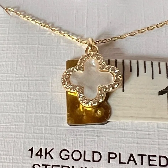 Rachel Zoe 14k Gold Plated Clover Pendant Necklace with CZs - Picture 4 of 7